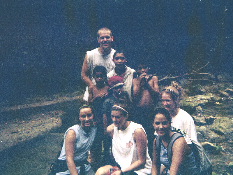 Posing with the children in the river