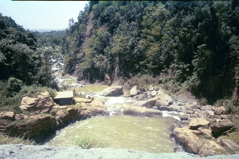 Looking down from a rope bridge in Jarabacoa